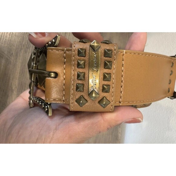 Betsey Johnson Studded Brown Leather Lonked Belt L Western Boho NWOT main image 5